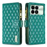 Per Xiaomi Redmi K70 / K70 Pro Custodia a portafoglio in pelle con cerniera a reticolo di diamanti(Verde)