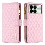 Per Xiaomi Redmi K70 / K70 Pro Custodia a portafoglio in pelle con cerniera a reticolo di diamanti (rosa)