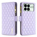 Per Xiaomi Redmi K70 / K70 Pro Custodia a portafoglio in pelle con cerniera a reticolo di diamanti (viola)