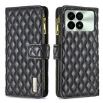 Per Xiaomi Redmi K70 / K70 Pro Custodia a portafoglio in pelle con cerniera a reticolo di diamanti (Nero)