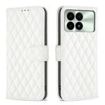 Per Xiaomi Redmi K70 / K70 Pro Custodia a portafoglio in pelle con reticolo di diamanti (bianca)