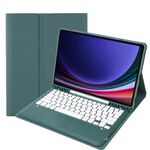 Per Samsung Galaxy Tab S9 FE+ A810B Custodia per tablet in pelle con tastiera Bluetooth rimovibile con slot per penna (verde scuro)