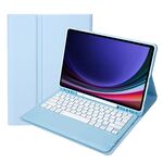 Per Samsung Galaxy Tab S9 FE+ A810B Custodia per tablet in pelle con tastiera Bluetooth staccabile con slot per penna (Azzurro cielo)