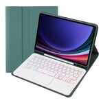 Per Samsung Galaxy Tab S9 FE Candy Color Touch Retroilluminazione Tastiera Bluetooth Custodia tablet in pelle con portapenne (Verde scuro)