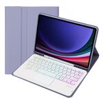 Per Samsung Galaxy Tab S9 FE Custodia per tablet in pelle con tastiera Bluetooth retroilluminata touch color caramello con portapenne (viola)