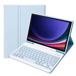 Per Samsung Galaxy Tab S9 FE A710B Custodia per tablet in pelle con tastiera Bluetooth TPU color caramello con portapenne (blu ghiaccio)
