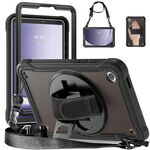 Custodia per tablet ibrida resistente per Samsung Galaxy Tab A9 X110/X115 con manico e cinturino (nero trasparente)