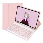 Per Samsung Galaxy Tab S9 FE Custodia in pelle per tastiera Bluetooth con copritasto rotondo in TPU color caramello con slot per penna (rosa)
