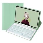 Per Samsung Galaxy Tab S9 FE Custodia in pelle per tastiera Bluetooth con copritasto rotondo in TPU color caramello con slot per penna (verde chiaro)