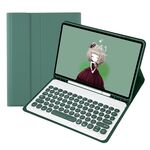 Per Samsung Galaxy Tab S9 FE Custodia in pelle con tastiera Bluetooth e copritasto rotondo in TPU color caramello con slot per penna (verde scuro)