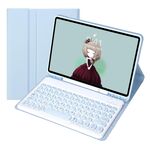 Per Samsung Galaxy Tab S9 FE Custodia in pelle per tastiera Bluetooth con copritasto rotondo in TPU color caramello con slot per penna (blu ghiaccio)