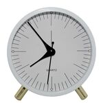 Sveglia al quarzo in metallo Orologio da soggiorno con puntatore rotondo semplice e silenzioso da tavolo (bianco)