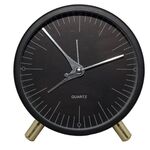 Sveglia al quarzo in metallo Orologio da soggiorno con puntatore rotondo semplice e silenzioso da tavolo (nero)