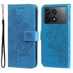 Per Xiaomi Redmi K70 / K70 Pro Custodia per cellulare in pelle con fiori a 7 petali (blu)