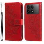 Custodia per telefono in pelle con stampa a fiori a 7 petali per Xiaomi Redmi K70 / K70 Pro (rossa)