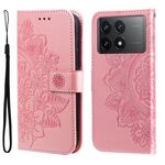 Per Xiaomi Redmi K70 / K70 Pro Custodia per cellulare in pelle con fiori a 7 petali (oro rosa)