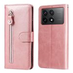 Per Xiaomi Redmi K70 / K70 Pro Custodia per cellulare in pelle con cerniera alla moda con texture di vitello (oro rosa)