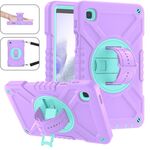Custodia per tablet in silicone ibrido per PC con rotazione per Samsung Galaxy Tab A7 Lite X con cinturino (viola ciano)