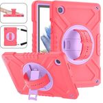 Per Samsung Galaxy Tab A8 X200 X Rotation Custodia ibrida in silicone per PC con cinturino (rosso viola)