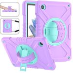 Custodia per tablet in silicone ibrido per PC Samsung Galaxy Tab A8 X200 X Rotation con cinturino (viola ciano)