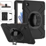 Per Samsung Galaxy Tab A8 X200 X Custodia per tablet in silicone ibrido per PC con rotazione e cinturino (nero completo)