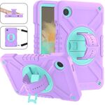 Per Samsung Galaxy Tab A9 X110 X Rotation Custodia ibrida per tablet in silicone per PC con cinturino (viola ciano)