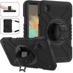 Per Samsung Galaxy Tab A9 X110 X Custodia per tablet in silicone ibrido per PC con rotazione e cinturino (nero completo)