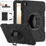 Per Samsung Galaxy Tab A9+ X210 X Custodia per tablet in silicone ibrido per PC con rotazione e cinturino (nero completo)