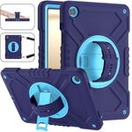 Per Samsung Galaxy Tab A9+ X210 X Rotation Custodia ibrida in silicone per PC con cinturino (blu navy)