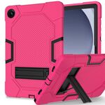 Per Samsung Galaxy Tab A9+ X216 Custodia per tablet PC ibrida in silicone robot con colore a contrasto con supporto (rosa rosso nero)