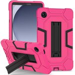 Per Samsung Galaxy Tab A9 X115 Custodia per tablet PC ibrida in silicone robot con colore a contrasto con supporto (rosa rosso nero)