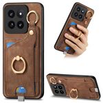 Per Xiaomi 14 Pro Custodia per telefono con sacchetto per carte ad anello retro skin-feel con anello per appendere (marrone)