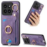 Per Xiaomi 14 Pro Custodia per telefono con sacchetto per carte ad anello retrò con sensazione di pelle e anello per appendere (viola)