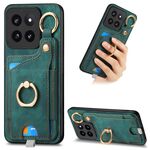 Per Xiaomi 14 Pro Custodia per telefono con sacchetto per carte ad anello retro skin-feel con anello per appendere (verde)