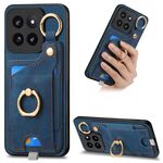 Per Xiaomi 14 Pro Custodia per telefono con sacchetto per carte ad anello retro skin-feel con anello per appendere (blu)