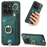 Per Xiaomi 14 Custodia per telefono con sacchetto per carte ad anello retro skin-feel con anello per appendere (verde)
