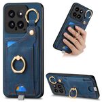 Per Xiaomi 14 Custodia per telefono con borsa per carte ad anello retro skin-feel con anello per appendere (blu)