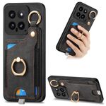Per Xiaomi 14 Custodia per telefono con sacchetto per carte ad anello retro skin-feel con anello per appendere (nero)