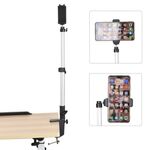 Supporto per foto da soffitto con clip a C per telefono cellulare con tubo in alluminio per streaming live, asta telescopica, dimensioni: staffa + clip per telefono (grigio argento)