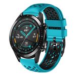 Per Huawei Watch GT2 46mm 22mm Cinturino in silicone traspirante bicolore (azzurro + nero)