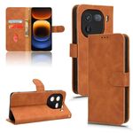Custodia per telefono in pelle con vibrazione magnetica Skin Feel per vivo iQOO 12 (marrone)