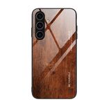 Per Samsung Galaxy S24+ 5G Custodia per cellulare in vetro con venature del legno (marrone scuro)