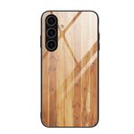 Custodia per telefono in vetro con venature del legno per Samsung Galaxy S24 5G (gialla)