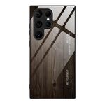 Custodia per telefono in vetro con venature del legno per Samsung Galaxy S24 Ultra 5G (nera)