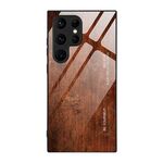 Custodia per telefono in vetro con venature del legno per Samsung Galaxy S24 Ultra 5G (marrone scuro)