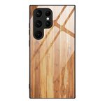 Custodia per telefono in vetro con venature del legno per Samsung Galaxy S24 Ultra 5G (gialla)