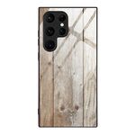 Custodia per telefono in vetro con venature del legno per Samsung Galaxy S24 Ultra 5G (grigio)