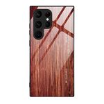 Per Samsung Galaxy S24 Ultra 5G Custodia per telefono in vetro con venature del legno (caffè)