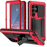 Custodia per telefono con supporto impermeabile per fotocamera scorrevole R-JUST per Samsung Galaxy S24 Ultra 5G (rosso)