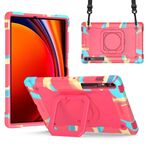 Per Samsung Galaxy Tab S9 FE+ / S9+ Maniglia Robot Custodia per tablet PC ibrida in silicone (Camouflage Rose Red)